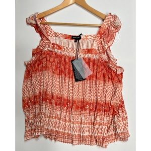 Dear John Floral Relaxed Fit Blouse Multicolors Orange and White Sz Xl